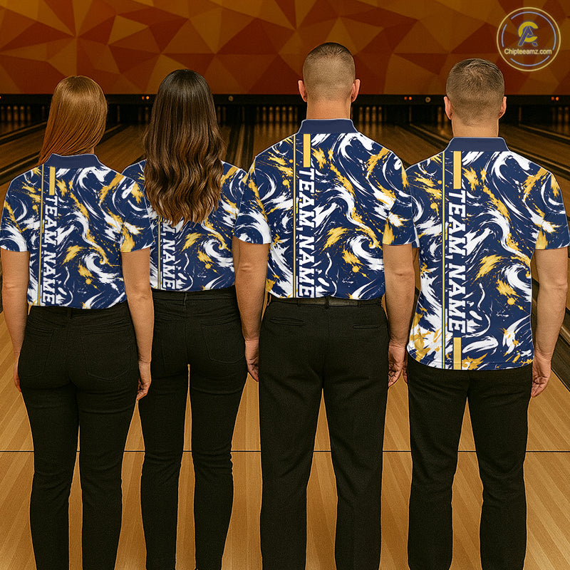 Custom White Yellow Camo Abstract Splash Bowling Shirts for Women Bowling Team Jersey for Bowler HNT658