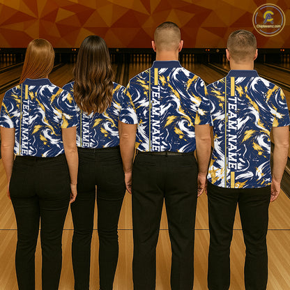 Custom White Yellow Camo Abstract Splash Bowling Shirts for Women Bowling Team Jersey for Bowler HNT658