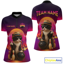 Load image into Gallery viewer, Custom Funny Cat Bowling Jersey for Women Bowling League Polo &amp; 1/4 Zip Bowling Team Shirts HNT142