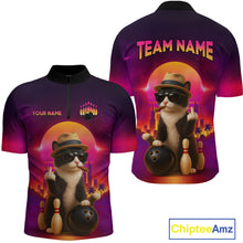Load image into Gallery viewer, Custom Funny Cat Bowling Jersey for Men Bowling League Polo &amp; 1/4 Zip Bowling Team Shirts HNT142