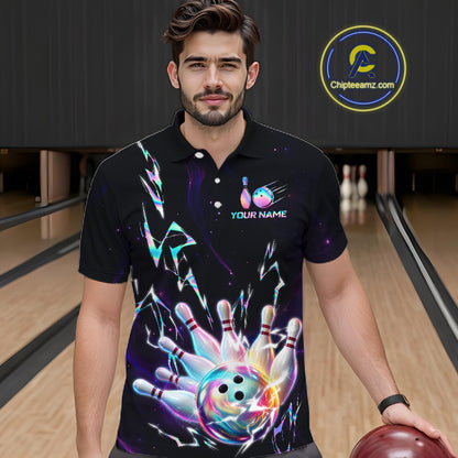 Personalized Holographic Lightning Bowling Team Shirts For Men Patriotic Bowling Gifts HNT518