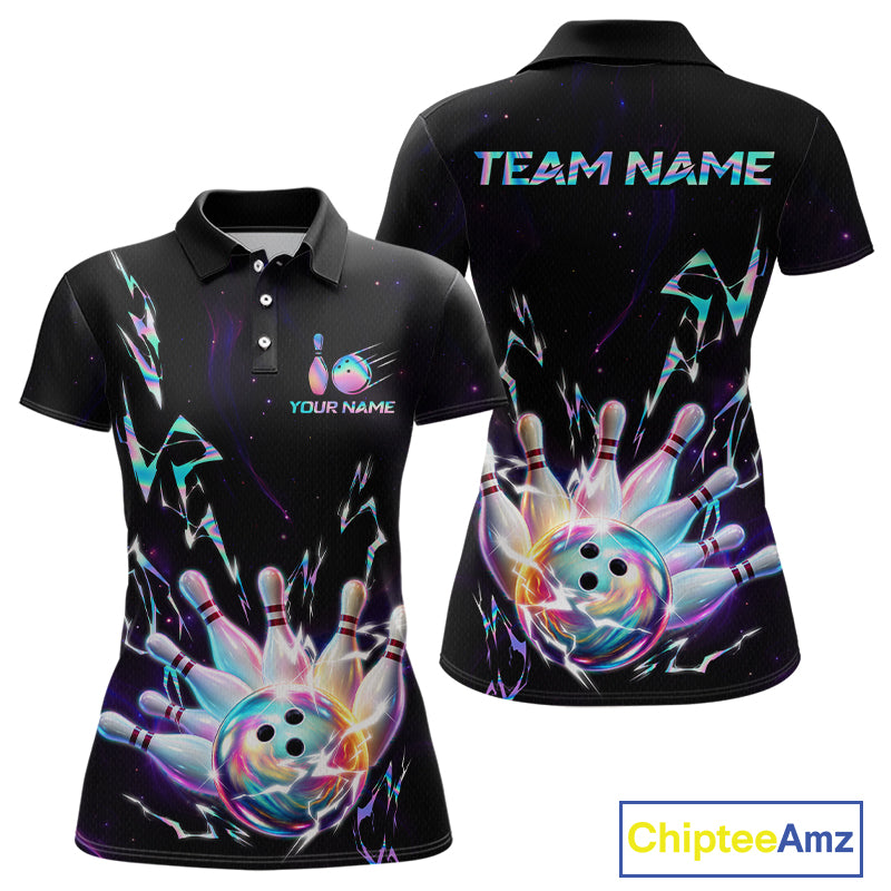 Personalized Holographic Lightning Bowling Team Shirts For Women Patriotic Bowling Gifts HNT518