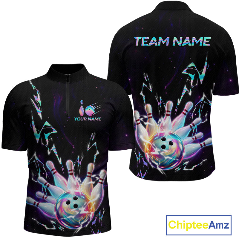 Personalized Holographic Lightning Bowling Team Shirts For Men Patriotic Bowling Gifts HNT518