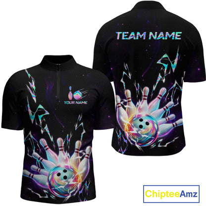 Personalized Holographic Lightning Bowling Team Shirts For Men Patriotic Bowling Gifts HNT518