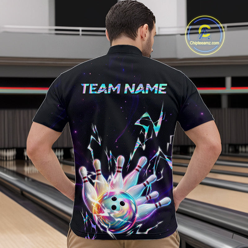 Personalized Holographic Lightning Bowling Team Shirts For Men Patriotic Bowling Gifts HNT518