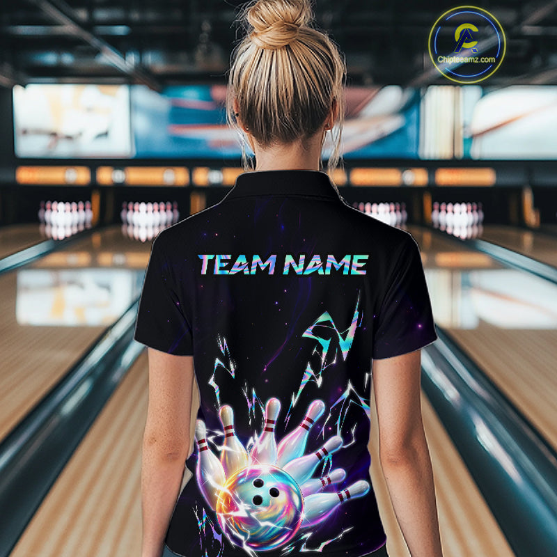 Personalized Holographic Lightning Bowling Team Shirts For Women Patriotic Bowling Gifts HNT518