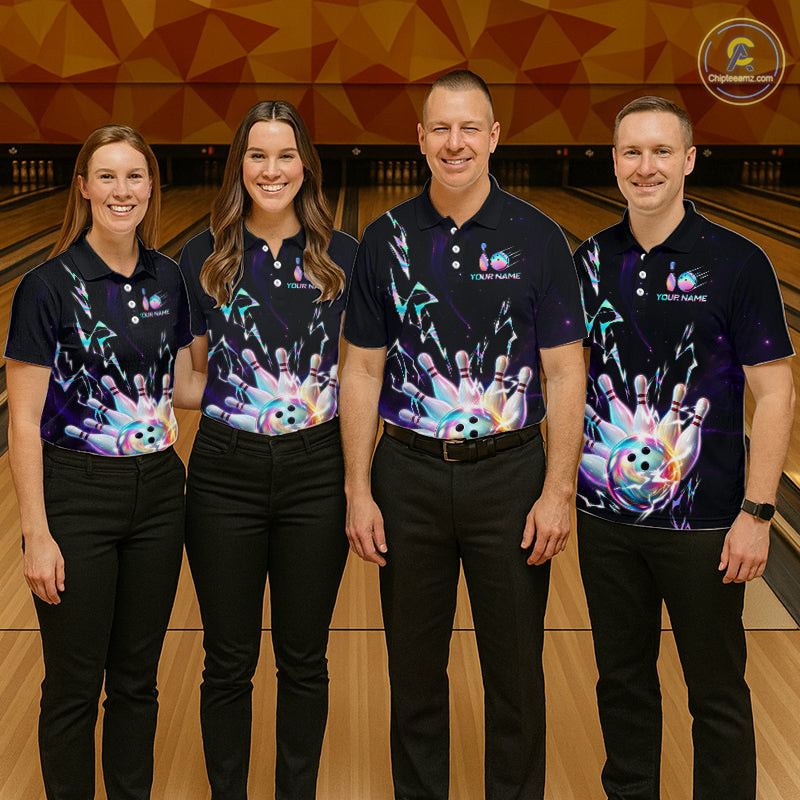 Personalized Holographic Lightning Bowling Team Shirts For Women Patriotic Bowling Gifts HNT518