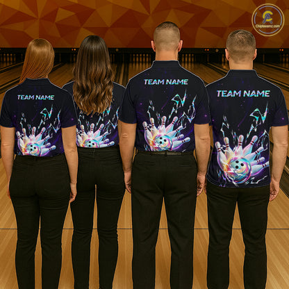 Personalized Holographic Lightning Bowling Team Shirts For Women Patriotic Bowling Gifts HNT518