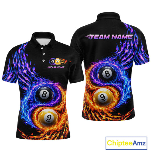 Flame Yin and Yang 8 Ball & 9 Ball Custom Billiard Shirts for Men Billiard Team Jerseys NNT299