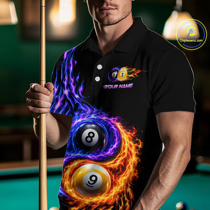 Flame Yin and Yang 8 Ball & 9 Ball Custom Billiard Shirts for Men Billiard Team Jerseys NNT299