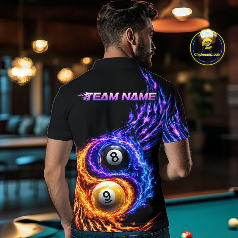 Flame Yin and Yang 8 Ball & 9 Ball Custom Billiard Shirts for Men Billiard Team Jerseys NNT299