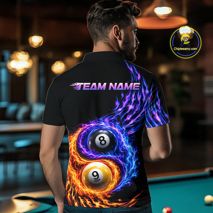 Flame Yin and Yang 8 Ball & 9 Ball Custom Billiard Shirts for Men Billiard Team Jerseys NNT299
