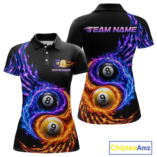 Flame Yin and Yang 8 Ball & 9 Ball Custom Billiard Shirts for Women Billiard Team Jerseys NNT299