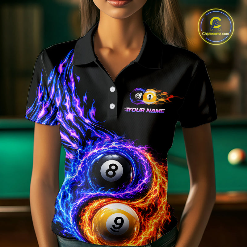 Flame Yin and Yang 8 Ball & 9 Ball Custom Billiard Shirts for Women Billiard Team Jerseys NNT299