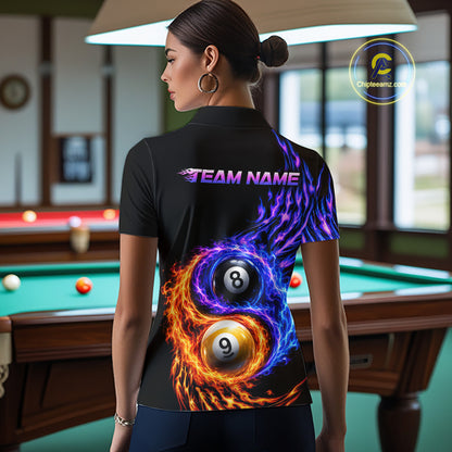 Flame Yin and Yang 8 Ball & 9 Ball Custom Billiard Shirts for Women Billiard Team Jerseys NNT299