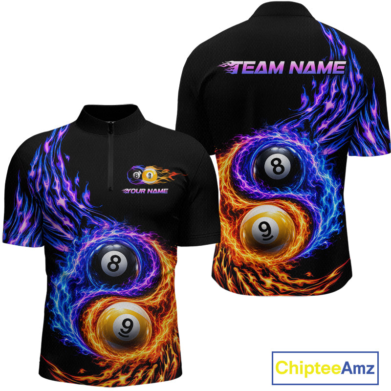 Flame Yin and Yang 8 Ball & 9 Ball Custom Billiard Shirts for Men Billiard Team Jerseys NNT299