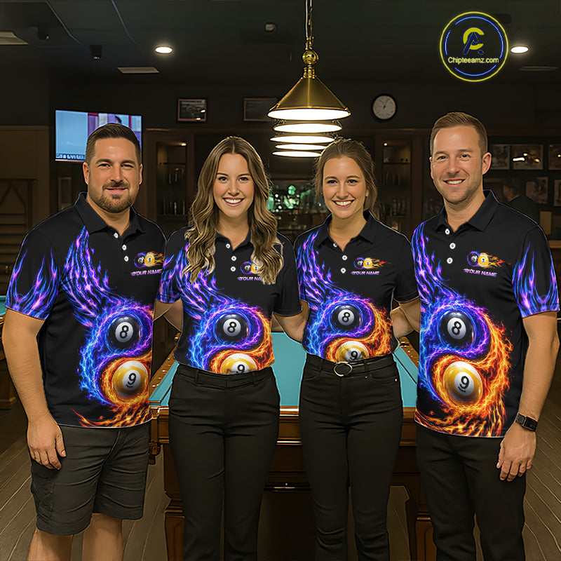 Flame Yin and Yang 8 Ball & 9 Ball Custom Billiard Shirts for Women Billiard Team Jerseys NNT299
