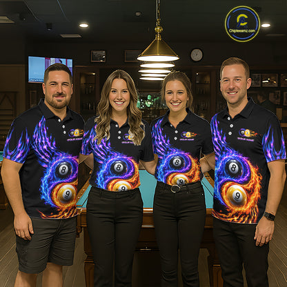 Flame Yin and Yang 8 Ball & 9 Ball Custom Billiard Shirts for Women Billiard Team Jerseys NNT299