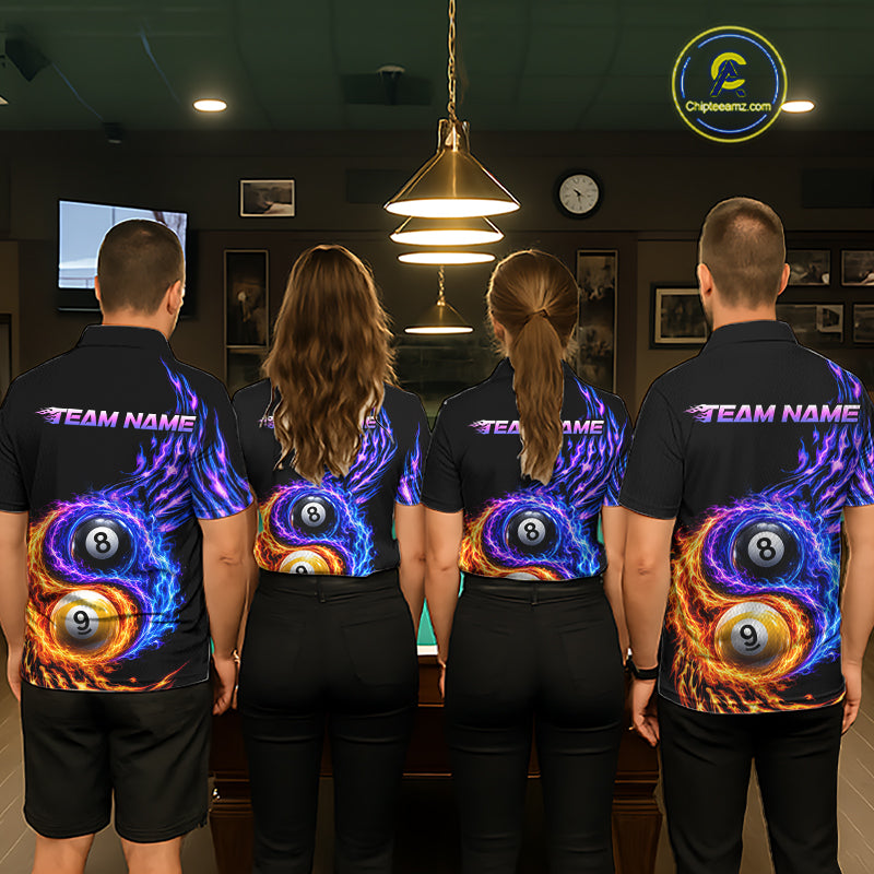 Flame Yin and Yang 8 Ball & 9 Ball Custom Billiard Shirts for Men Billiard Team Jerseys NNT299