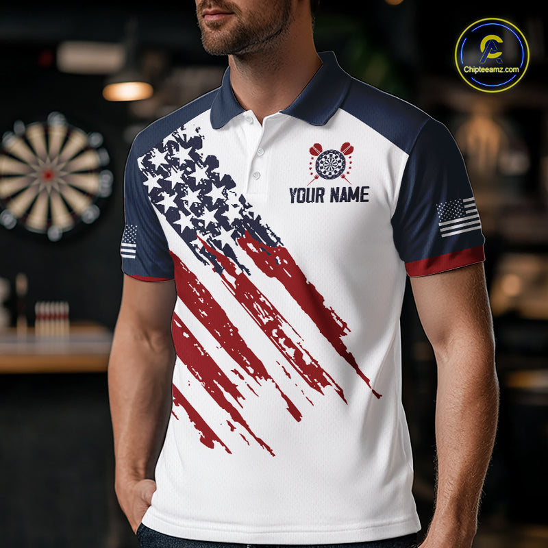 Custom Eagle US Flag Darts Shirt for Men Darts Team Jerseys Dart Tournament Polo & 1/4 Zip NNT324