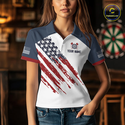 Custom Eagle US Flag Darts Shirt for Women Darts Team Jerseys Dart Tournament Polo & 1/4 Zip NNT324