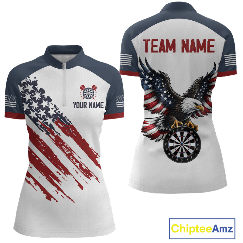 Custom Eagle US Flag Darts Shirt for Women Darts Team Jerseys Dart Tournament Polo & 1/4 Zip NNT324