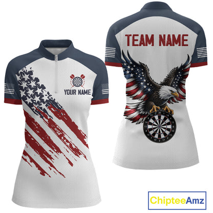 Custom Eagle US Flag Darts Shirt for Women Darts Team Jerseys Dart Tournament Polo & 1/4 Zip NNT324