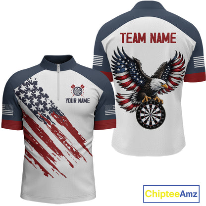 Custom Eagle US Flag Darts Shirt for Men Darts Team Jerseys Dart Tournament Polo & 1/4 Zip NNT324