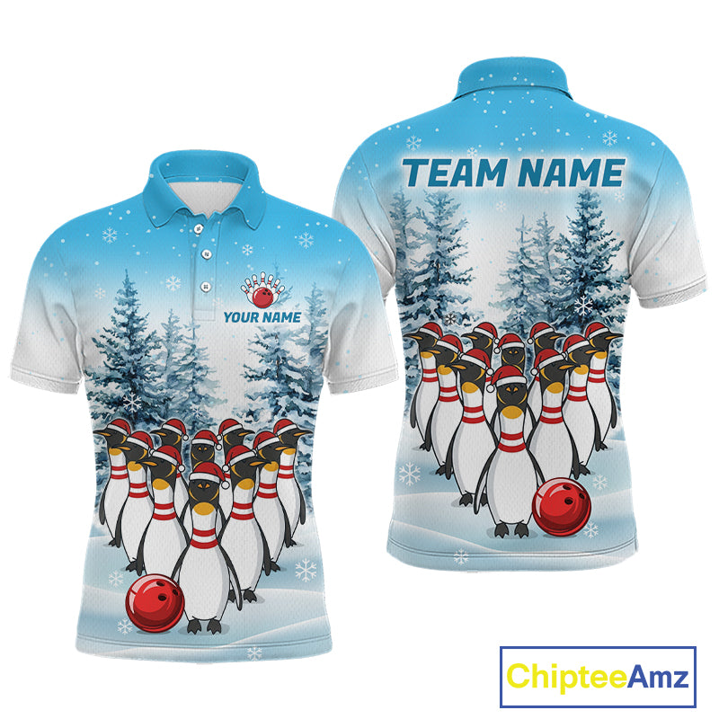 Custom Funny Penguin Bowling Jersey for Men Bowling Cloth Polo & 1/4 Zip Bowling Team Shirt HNT590