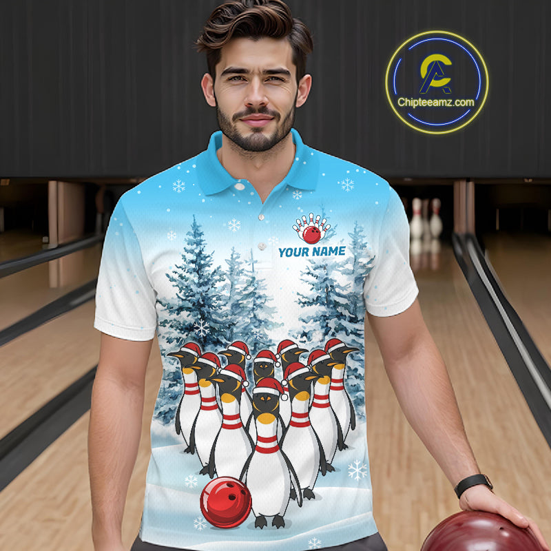 Custom Funny Penguin Bowling Jersey for Men Bowling Cloth Polo & 1/4 Zip Bowling Team Shirt HNT590