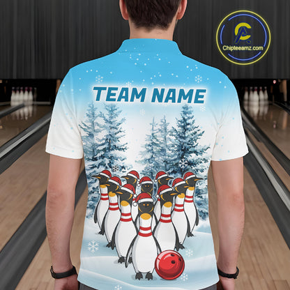Custom Funny Penguin Bowling Jersey for Men Bowling Cloth Polo & 1/4 Zip Bowling Team Shirt HNT590