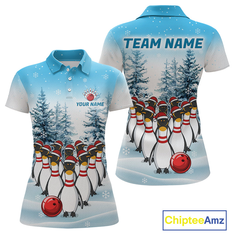 Custom Funny Penguin Bowling Jersey for Women Bowling Cloth Polo & 1/4 Zip Bowling Team Shirt HNT590