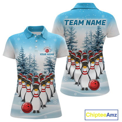 Custom Funny Penguin Bowling Jersey for Women Bowling Cloth Polo & 1/4 Zip Bowling Team Shirt HNT590