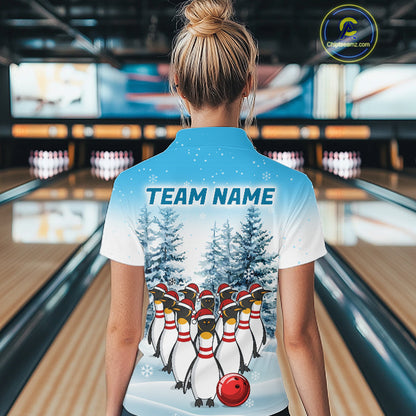 Custom Funny Penguin Bowling Jersey for Women Bowling Cloth Polo & 1/4 Zip Bowling Team Shirt HNT590