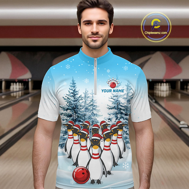 Custom Funny Penguin Bowling Jersey for Men Bowling Cloth Polo & 1/4 Zip Bowling Team Shirt HNT590