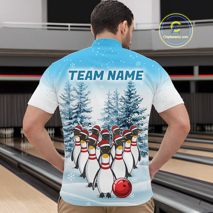 Custom Funny Penguin Bowling Jersey for Men Bowling Cloth Polo & 1/4 Zip Bowling Team Shirt HNT590