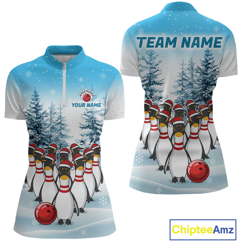 Custom Funny Penguin Bowling Jersey for Women Bowling Cloth Polo & 1/4 Zip Bowling Team Shirt HNT590