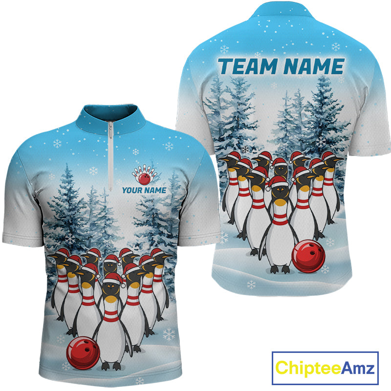 Custom Funny Penguin Bowling Jersey for Men Bowling Cloth Polo & 1/4 Zip Bowling Team Shirt HNT590