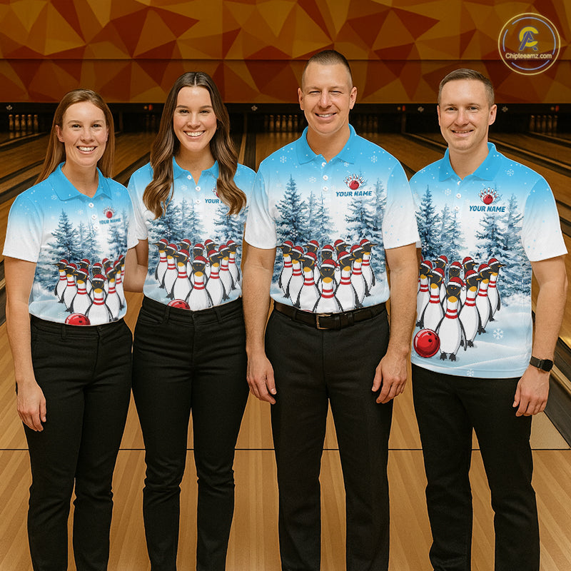 Custom Funny Penguin Bowling Jersey for Women Bowling Cloth Polo & 1/4 Zip Bowling Team Shirt HNT590