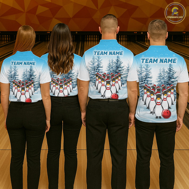 Custom Funny Penguin Bowling Jersey for Women Bowling Cloth Polo & 1/4 Zip Bowling Team Shirt HNT590