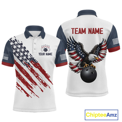 Custom Eagle American Flag Bowling Jersey for Men Bowling Polo & 1/4 Zip Bowling Team Shirt HNT592