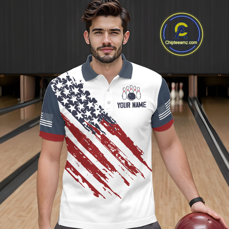 Custom Eagle American Flag Bowling Jersey for Men Bowling Polo & 1/4 Zip Bowling Team Shirt HNT592