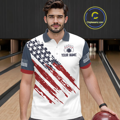 Custom Eagle American Flag Bowling Jersey for Men Bowling Polo & 1/4 Zip Bowling Team Shirt HNT592