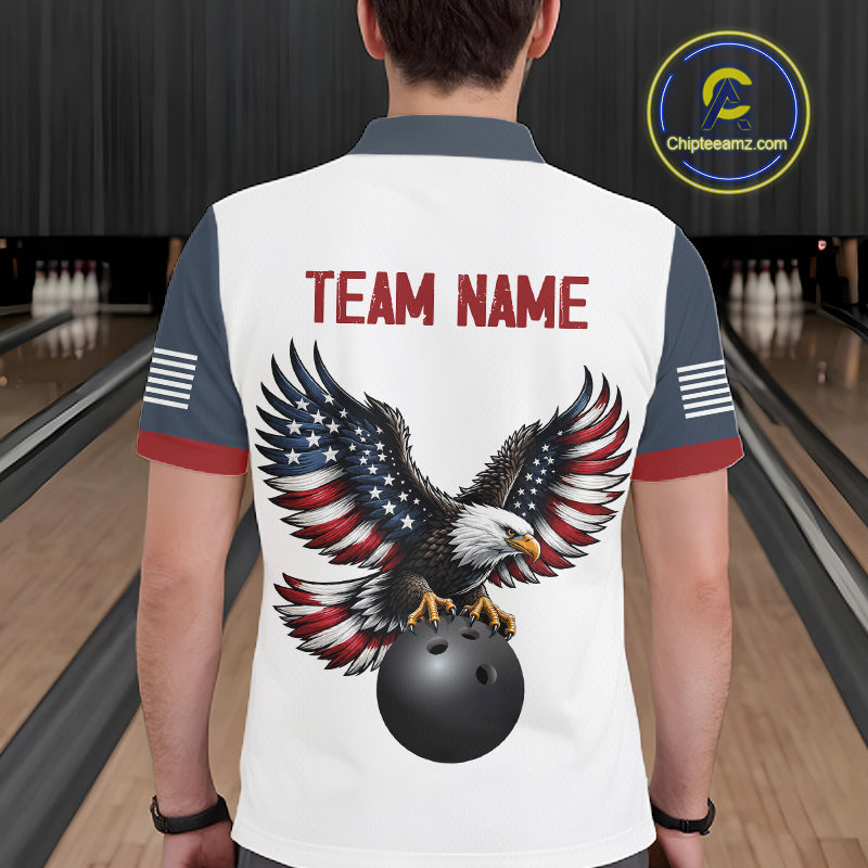 Custom Eagle American Flag Bowling Jersey for Men Bowling Polo & 1/4 Zip Bowling Team Shirt HNT592