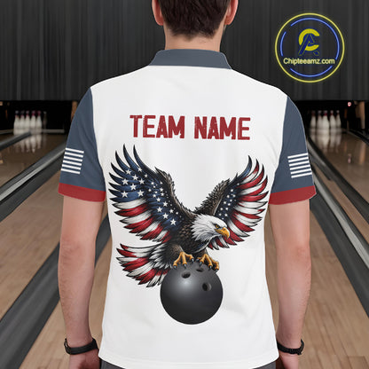 Custom Eagle American Flag Bowling Jersey for Men Bowling Polo & 1/4 Zip Bowling Team Shirt HNT592
