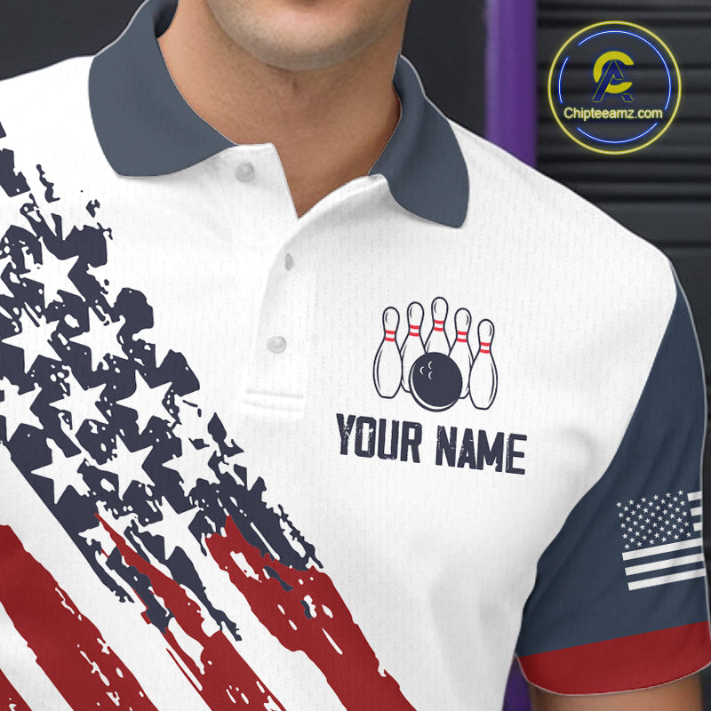Custom Eagle American Flag Bowling Jersey for Men Bowling Polo & 1/4 Zip Bowling Team Shirt HNT592