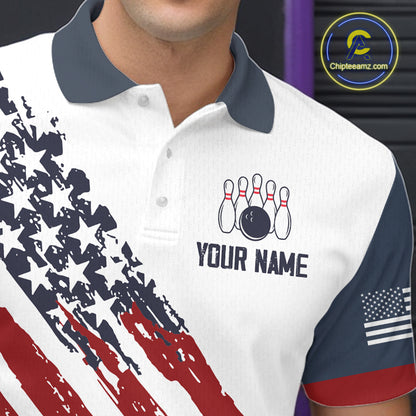 Custom Eagle American Flag Bowling Jersey for Men Bowling Polo & 1/4 Zip Bowling Team Shirt HNT592