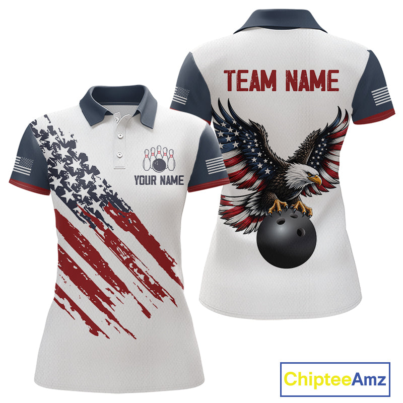 Custom Eagle American Flag Bowling Jersey for Women Bowling Polo & 1/4 Zip Bowling Team Shirt HNT592
