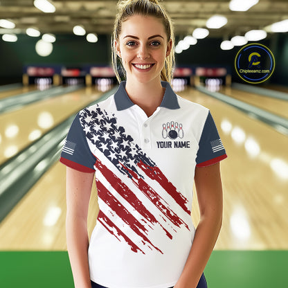 Custom Eagle American Flag Bowling Jersey for Women Bowling Polo & 1/4 Zip Bowling Team Shirt HNT592