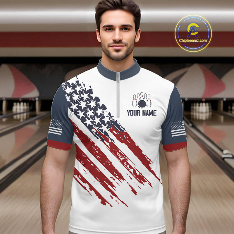 Custom Eagle American Flag Bowling Jersey for Men Bowling Polo & 1/4 Zip Bowling Team Shirt HNT592